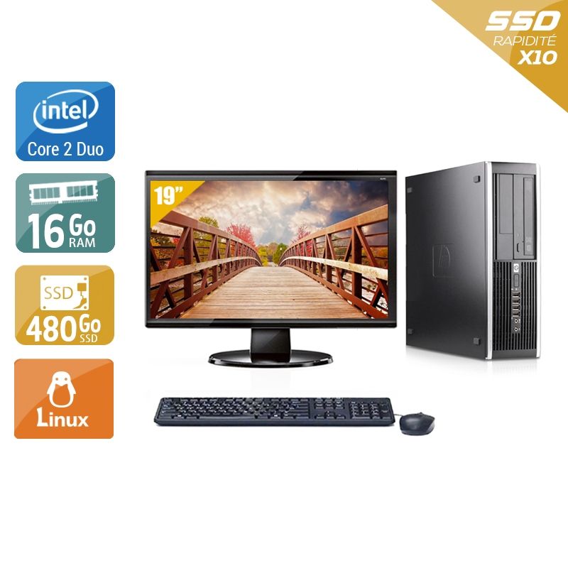 HP Compaq Pro 6000 SFF Core 2 Duo avec Écran 19 pouces 16Go RAM 480Go SSD Linux
