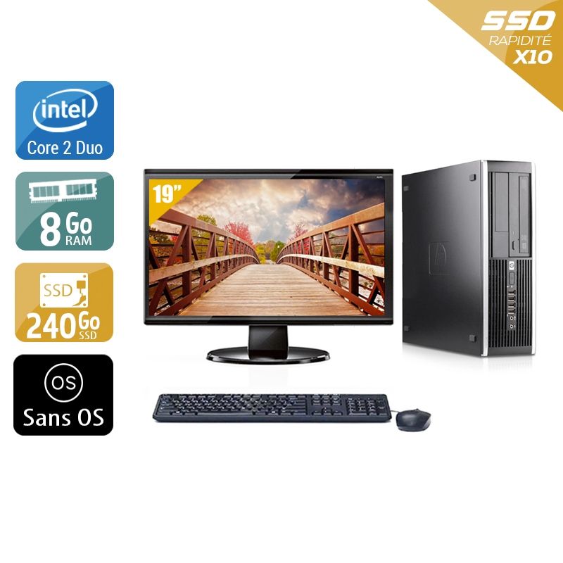 HP Compaq Pro 6000 SFF Core 2 Duo avec Écran 19 pouces 8Go RAM 240Go SSD Sans OS