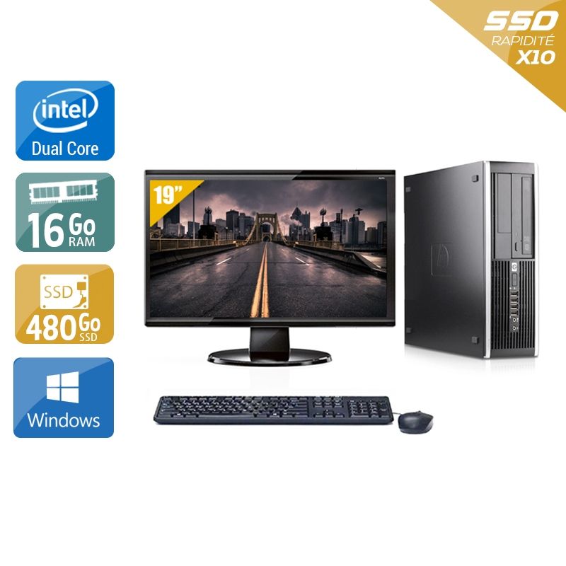 HP Compaq Pro 6000 SFF Dual Core avec Écran 19 pouces 16Go RAM 480Go SSD Windows 10