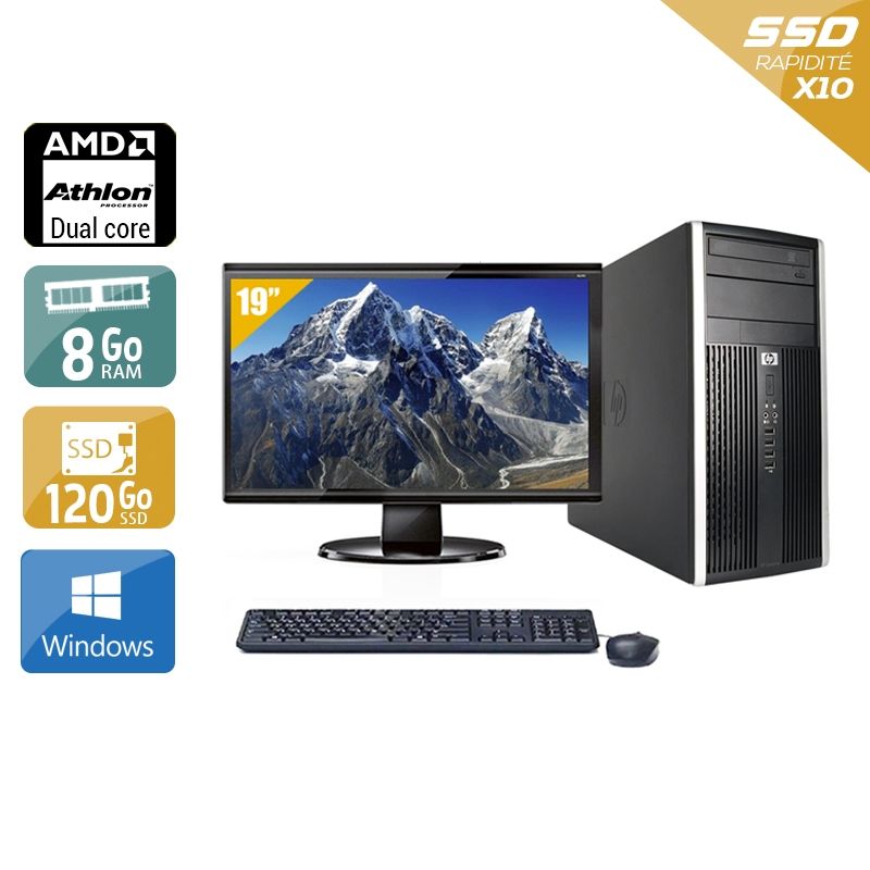HP Compaq Pro 6005 Tower AMD Athlon Dual Core avec Écran 19 pouces 8Go RAM 120Go SSD Windows 10