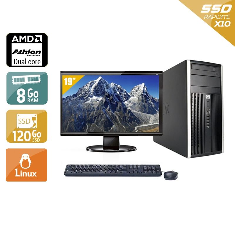 HP Compaq Pro 6005 Tower AMD Athlon Dual Core avec Écran 19 pouces 8Go RAM 120Go SSD Linux