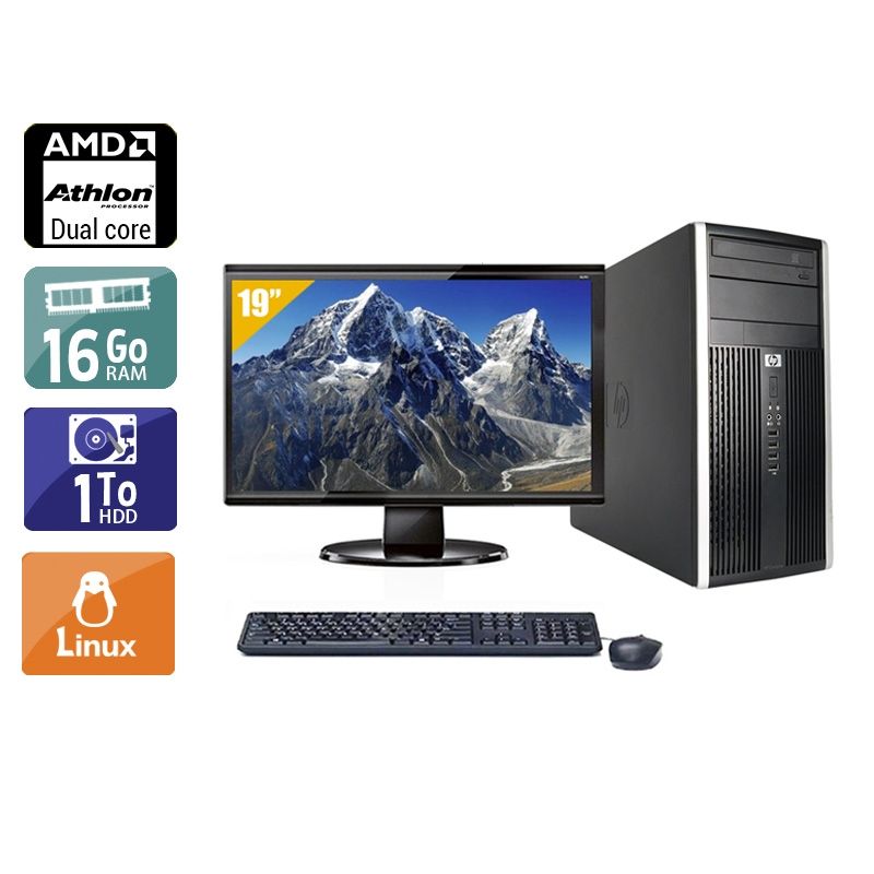 HP Compaq Pro 6005 Tower AMD Athlon Dual Core avec Écran 19 pouces 16Go RAM 1To HDD Linux