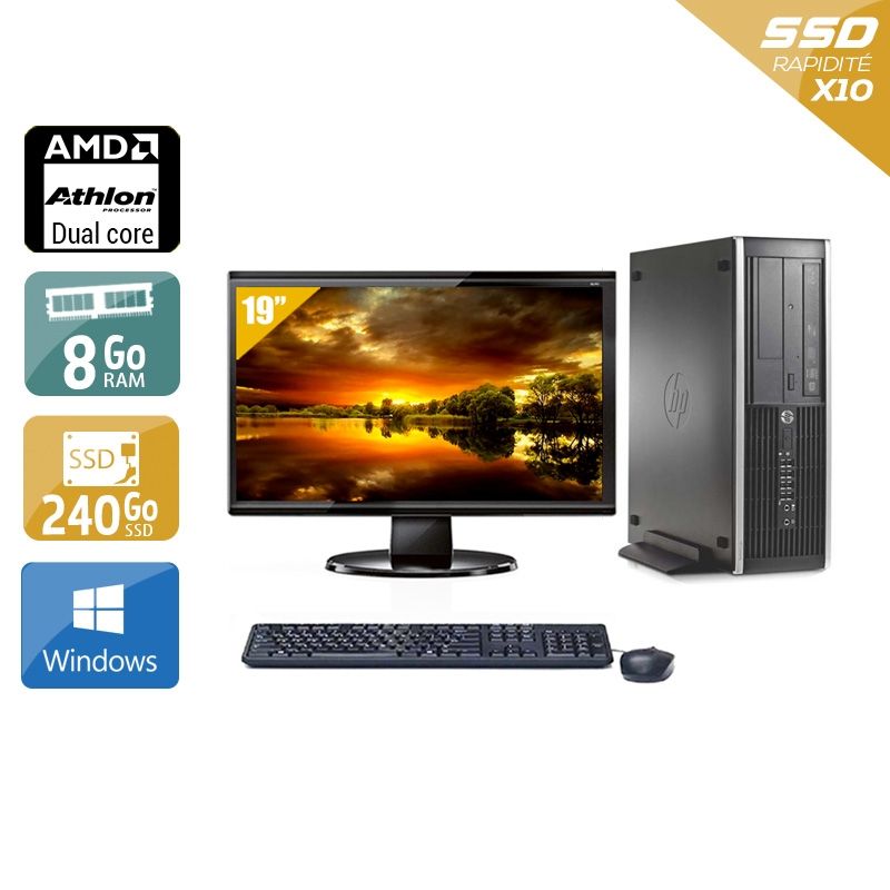 HP Compaq Pro 6005 SFF AMD Athlon Dual Core avec Écran 19 pouces 8Go RAM 240Go SSD Windows 10