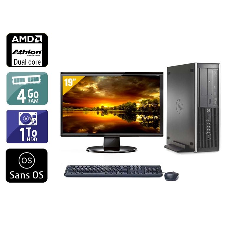 HP Compaq Pro 6005 SFF AMD Athlon Dual Core avec Écran 19 pouces 4Go RAM 1To HDD Sans OS