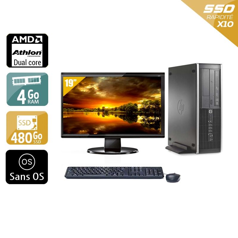 HP Compaq Pro 6005 SFF AMD Athlon Dual Core avec Écran 19 pouces 4Go RAM 480Go SSD Sans OS