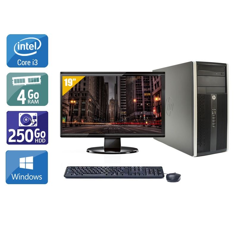 HP Compaq Pro 6200 Tower i3 avec Écran 19 pouces 4Go RAM 250Go HDD Windows 10