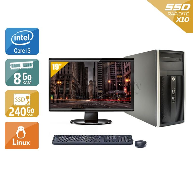 HP Compaq Pro 6200 Tower i3 avec Écran 19 pouces 8Go RAM 240Go SSD Linux