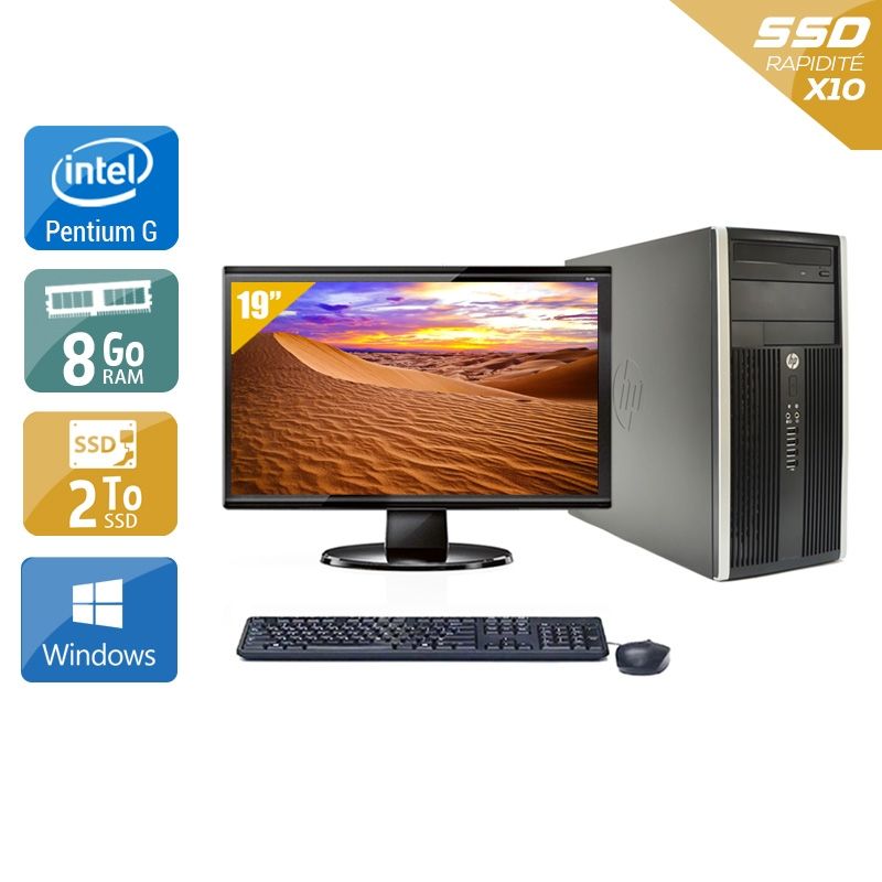 HP Compaq Pro 6200 Tower Pentium G Dual Core avec Écran 19 pouces 8Go RAM 2To SSD Windows 10