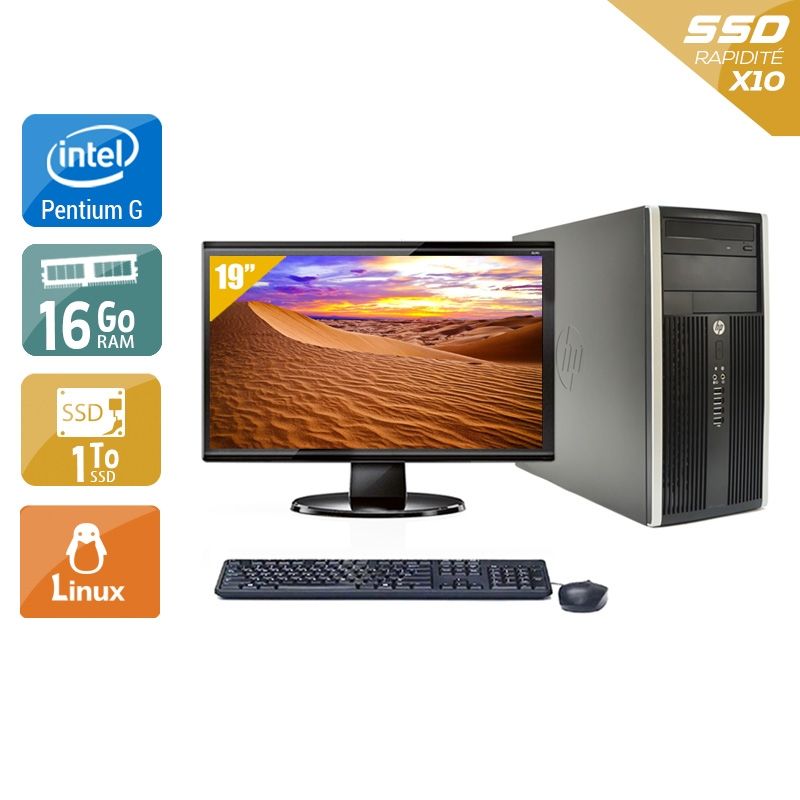 HP Compaq Pro 6200 Tower Pentium G Dual Core avec Écran 19 pouces 16Go RAM 1To SSD Linux