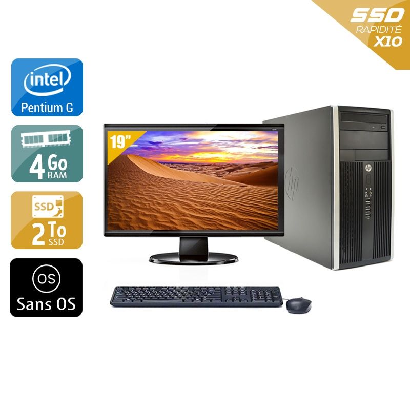 HP Compaq Pro 6200 Tower Pentium G Dual Core avec Écran 19 pouces 4Go RAM 2To SSD Sans OS