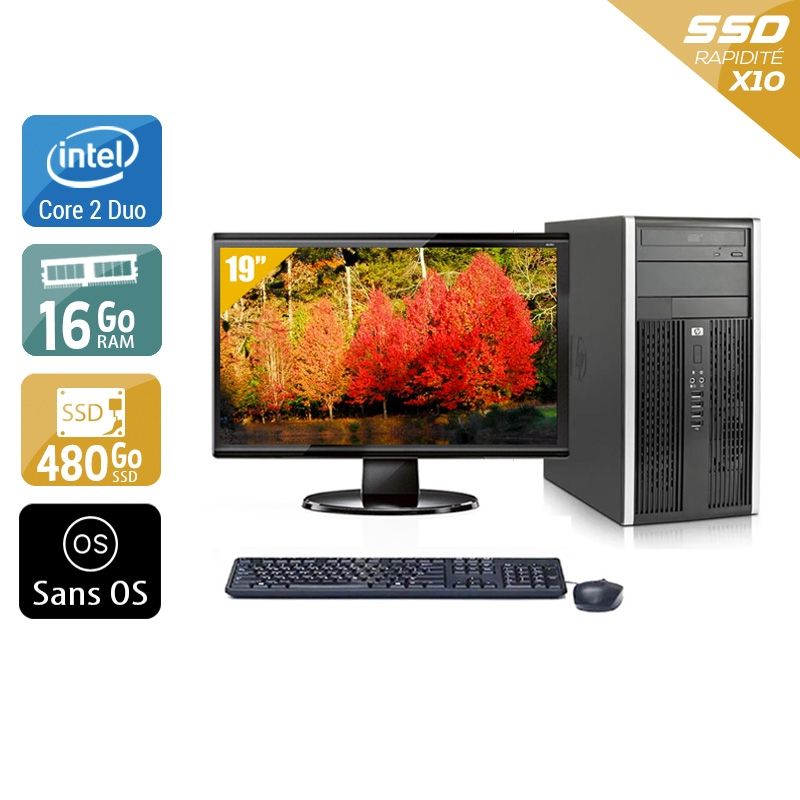 HP Compaq Pro 6000 Tower Core 2 Duo avec Écran 19 pouces 16Go RAM 480Go SSD Sans OS
