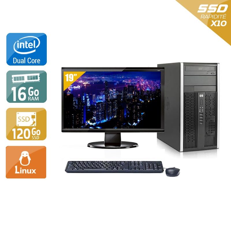 HP Compaq Pro 6000 Tower Dual Core avec Écran 19 pouces 16Go RAM 120Go SSD Linux