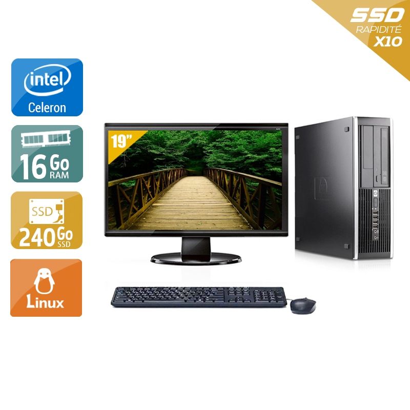 HP Compaq Pro 6000 SFF Celeron Dual Core avec Écran 19 pouces 16Go RAM 240Go SSD Linux
