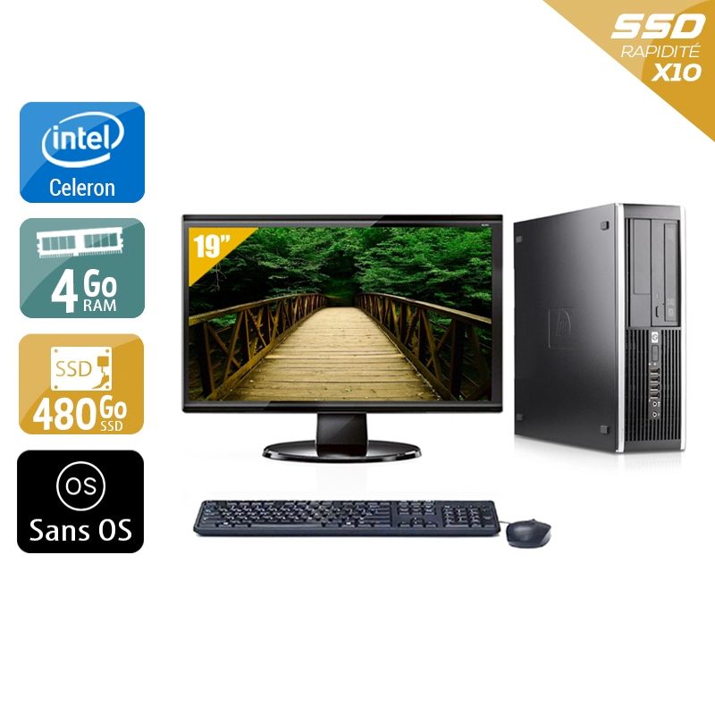 HP Compaq Pro 6000 SFF Celeron Dual Core avec Écran 19 pouces 4Go RAM 480Go SSD Sans OS
