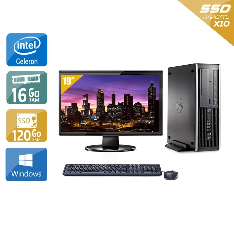 HP Compaq Pro 6300 SFF Celeron Dual Core avec Écran 19 pouces 16Go RAM 120Go SSD Windows 10