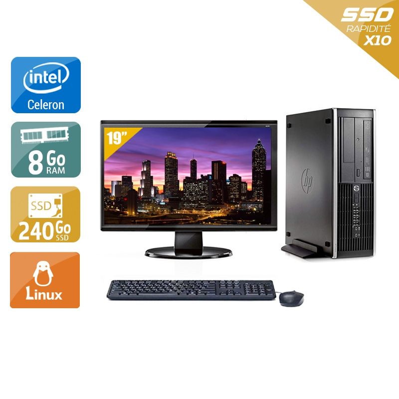 HP Compaq Pro 6300 SFF Celeron Dual Core avec Écran 19 pouces 8Go RAM 240Go SSD Linux