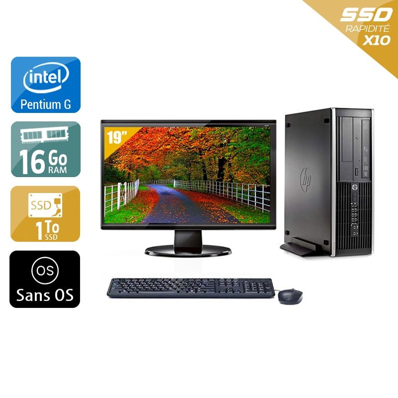 HP Compaq Pro 6300 SFF Pentium G Dual Core avec Écran 19 pouces 16Go RAM 1To SSD Sans OS