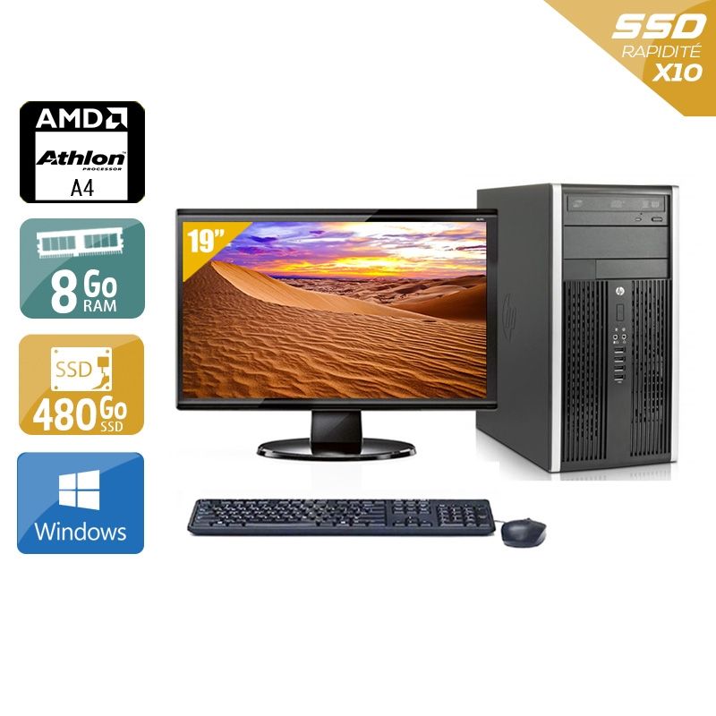 HP Compaq Pro 6305 Tower AMD A4 avec Écran 19 pouces 8Go RAM 480Go SSD Windows 10