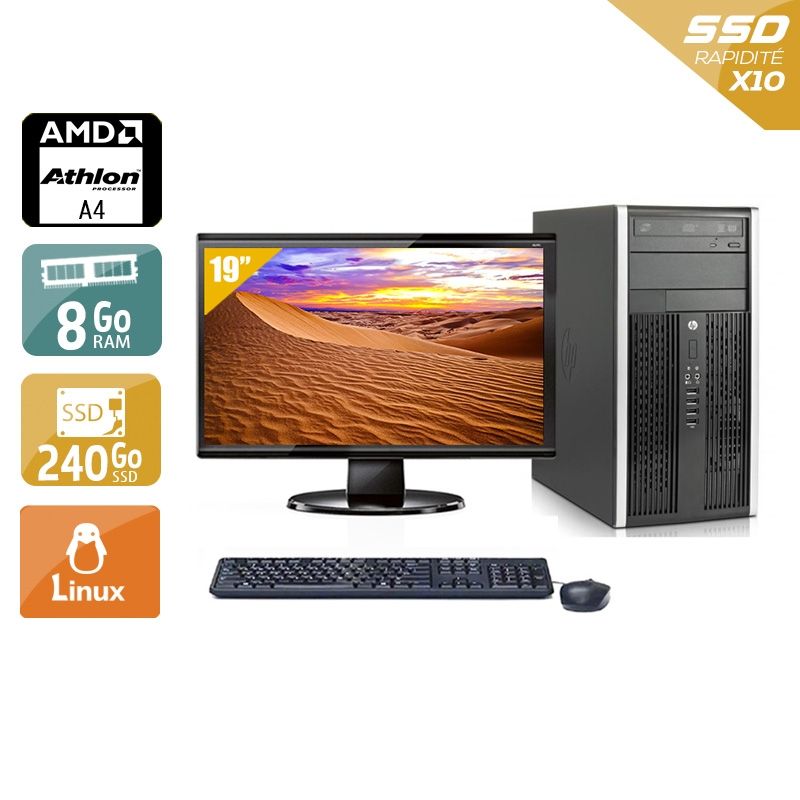 HP Compaq Pro 6305 Tower AMD A4 avec Écran 19 pouces 8Go RAM 240Go SSD Linux