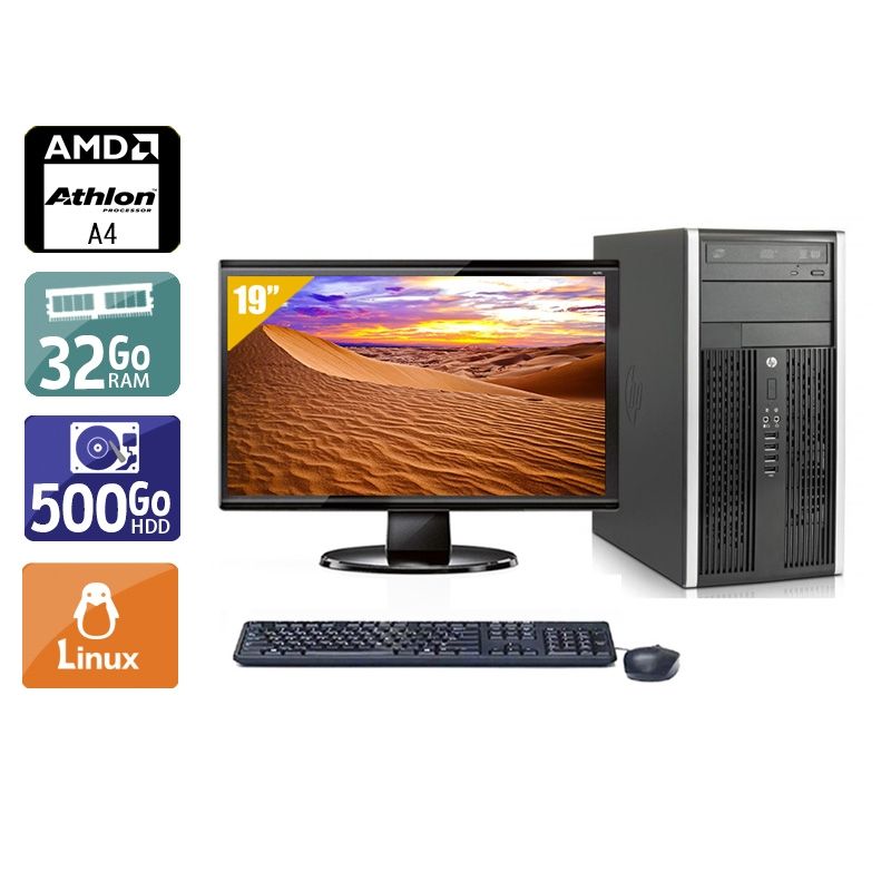 HP Compaq Pro 6305 Tower AMD A4 avec Écran 19 pouces 32Go RAM 500Go HDD Linux
