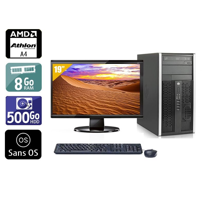 HP Compaq Pro 6305 Tower AMD A4 avec Écran 19 pouces 8Go RAM 500Go HDD Sans OS