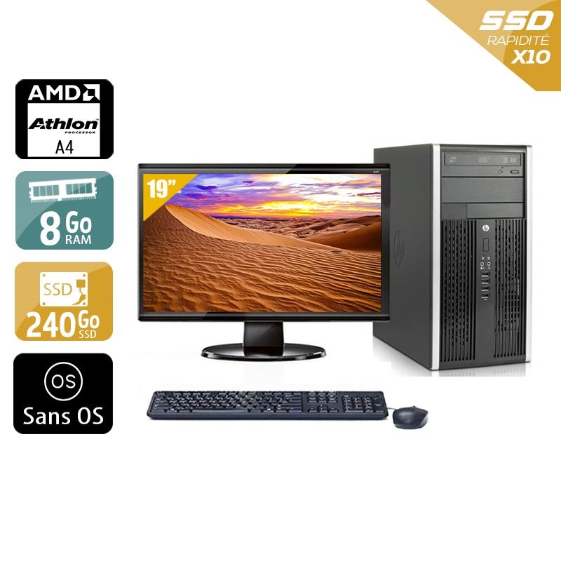 HP Compaq Pro 6305 Tower AMD A4 avec Écran 19 pouces 8Go RAM 240Go SSD Sans OS