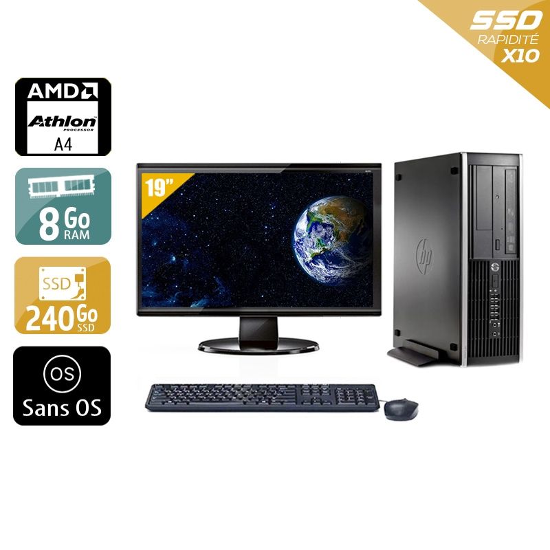 HP Compaq Pro 6305 SFF AMD A4 avec Écran 19 pouces 8Go RAM 240Go SSD Sans OS