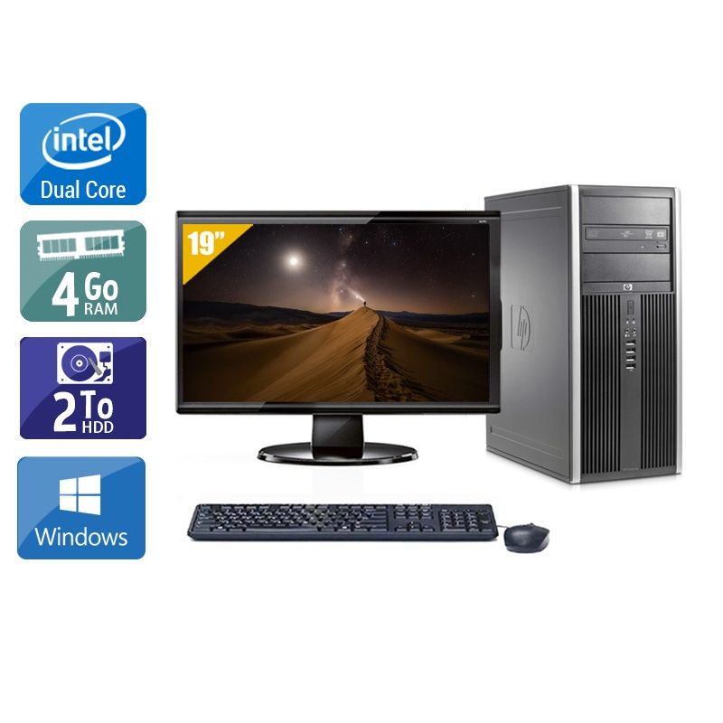 HP Compaq Elite 8000 Tower Dual Core avec Écran 19 pouces 4Go RAM 2To HDD Windows 10
