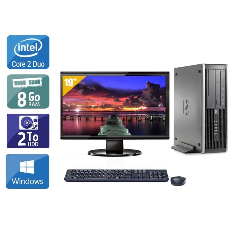 HP Compaq Elite 8000 SFF Core 2 Duo avec Écran 19 pouces 8Go RAM 2To HDD Windows 10