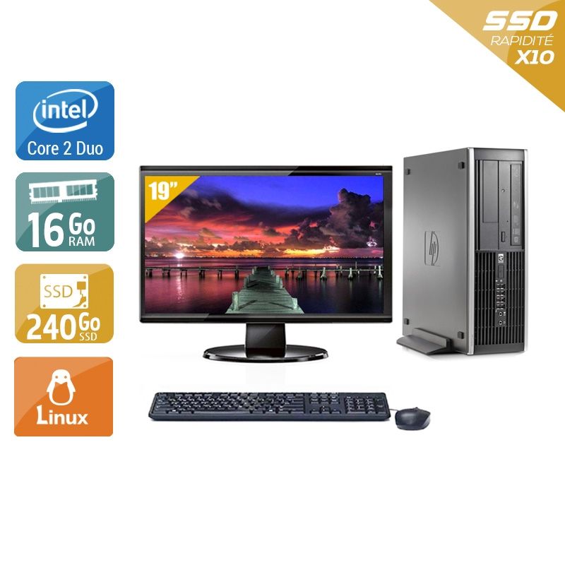 HP Compaq Elite 8000 SFF Core 2 Duo avec Écran 19 pouces 16Go RAM 240Go SSD Linux