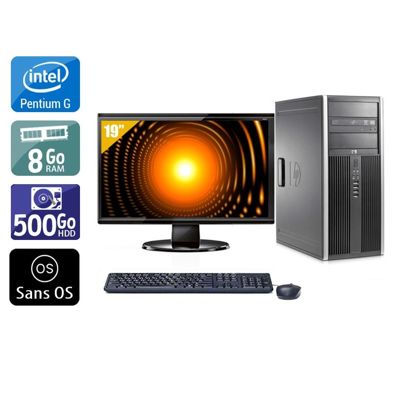 HP Compaq Elite 8100 Tower Pentium G Dual Core avec Écran 19 pouces 8Go RAM 500Go HDD Sans OS