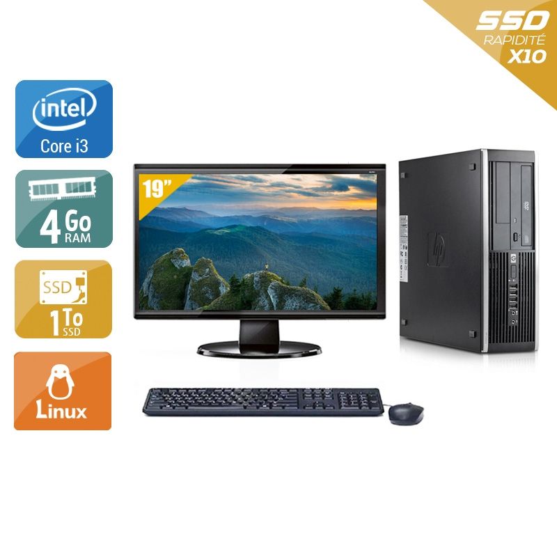 HP Compaq Elite 8100 SFF i3 avec Écran 19 pouces 4Go RAM 1To SSD Linux
