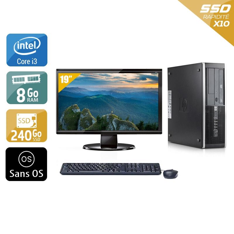 HP Compaq Elite 8100 SFF i3 avec Écran 19 pouces 8Go RAM 240Go SSD Sans OS
