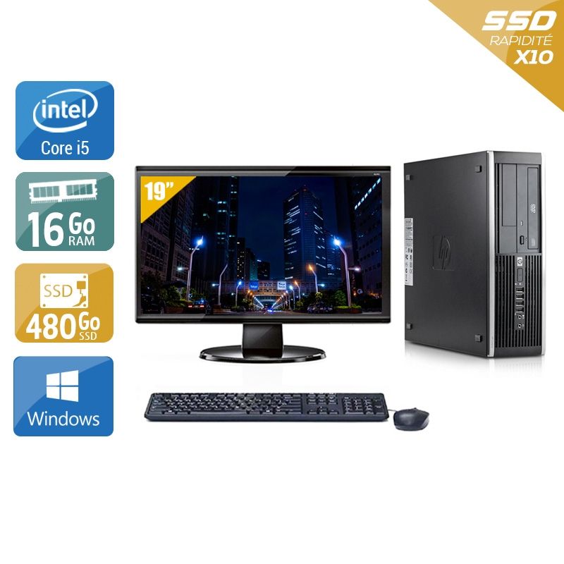 HP Compaq Elite 8100 SFF i5 avec Écran 19 pouces 16Go RAM 480Go SSD Windows 10