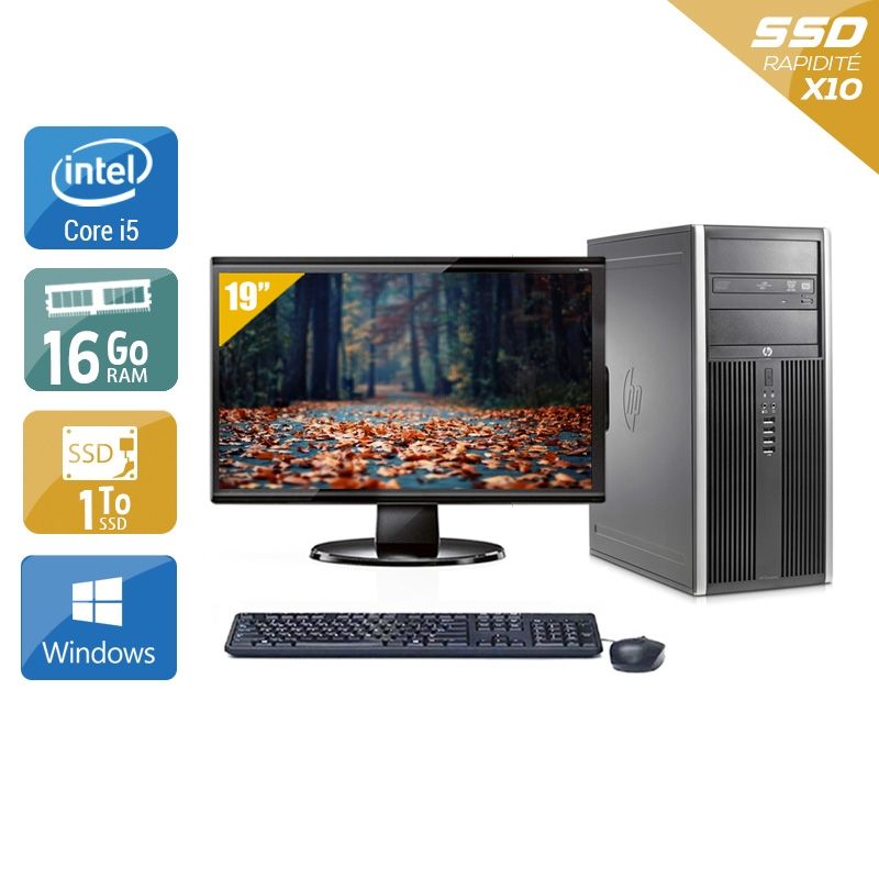 HP Compaq Elite 8200 Tower i5 avec Écran 19 pouces 16Go RAM 1To SSD Windows 10
