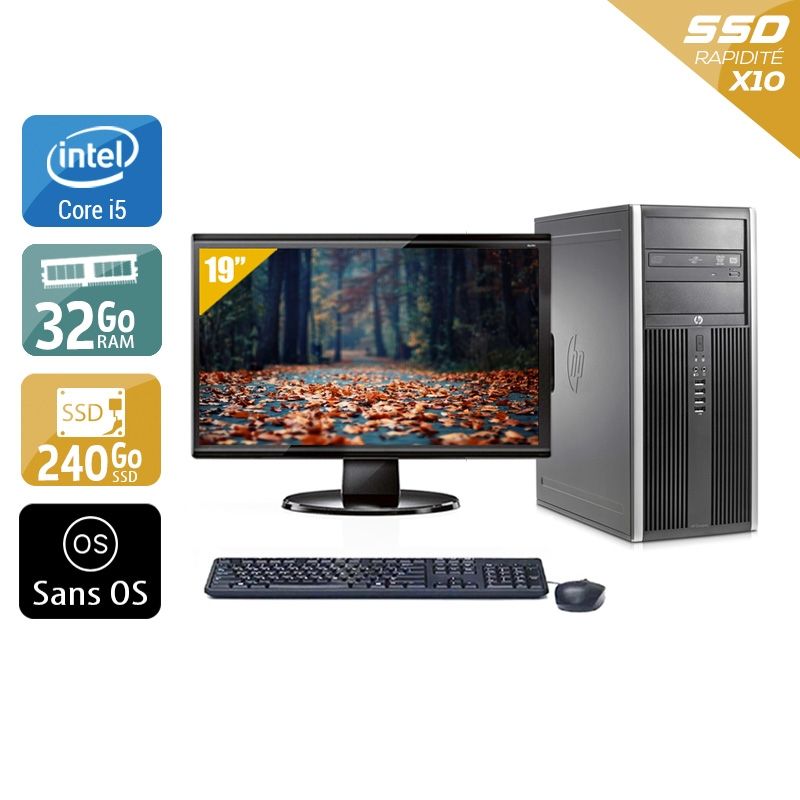 HP Compaq Elite 8200 Tower i5 avec Écran 19 pouces 32Go RAM 240Go SSD Sans OS