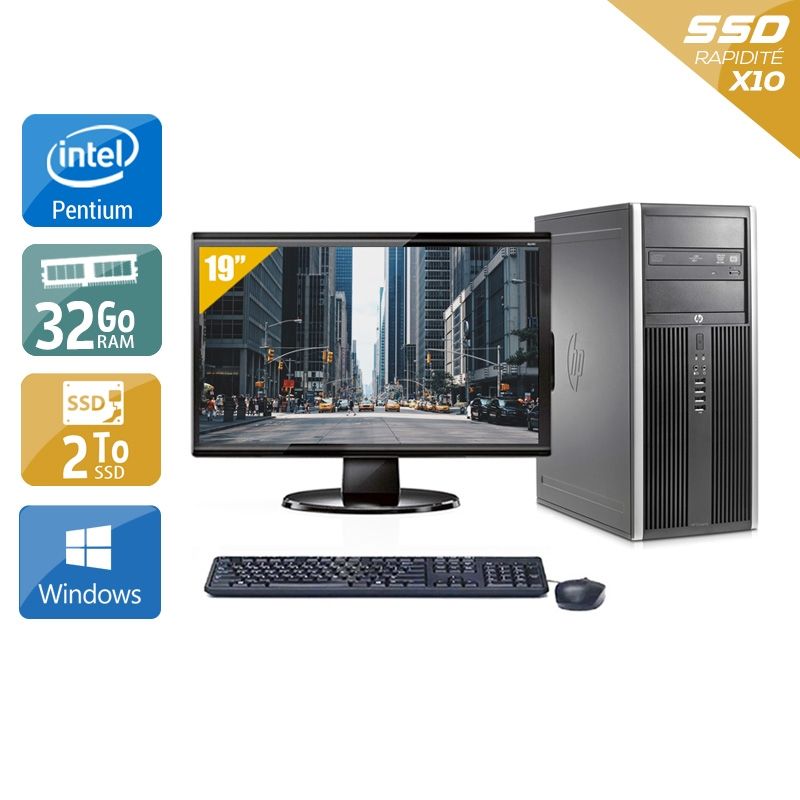 HP Compaq Elite 8200 Tower Pentium G Dual Core avec Écran 19 pouces 32Go RAM 2To SSD Windows 10