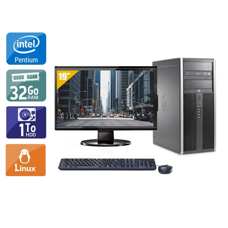 HP Compaq Elite 8200 Tower Pentium G Dual Core avec Écran 19 pouces 32Go RAM 1To HDD Linux