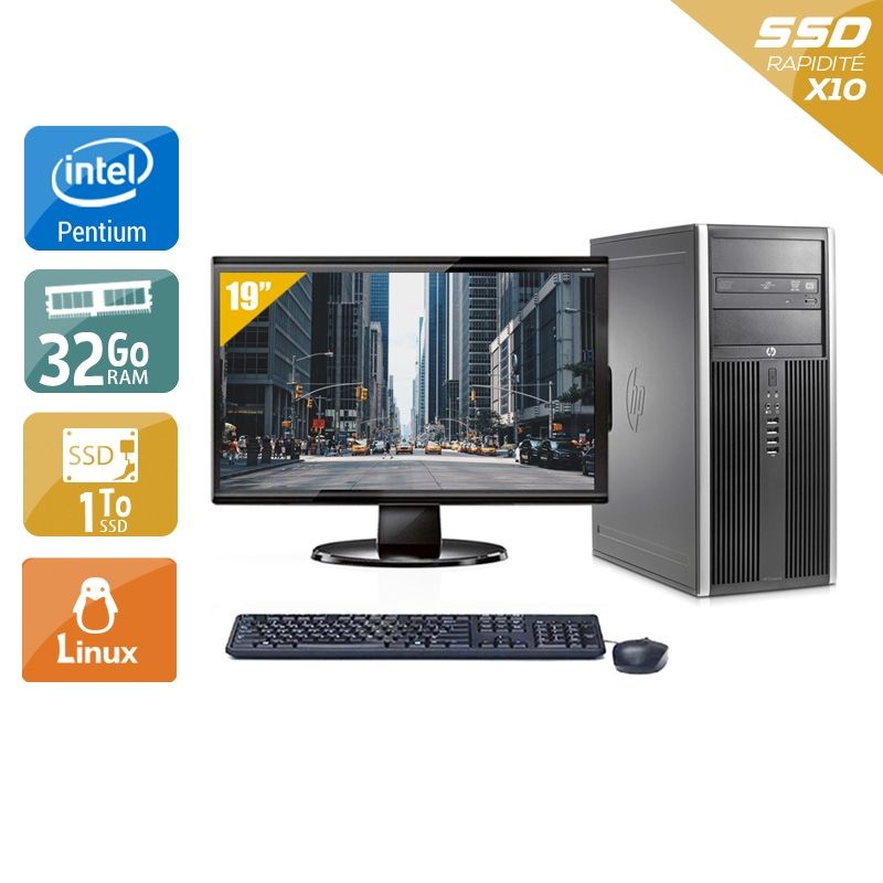 HP Compaq Elite 8200 Tower Pentium G Dual Core avec Écran 19 pouces 32Go RAM 2To SSD Linux