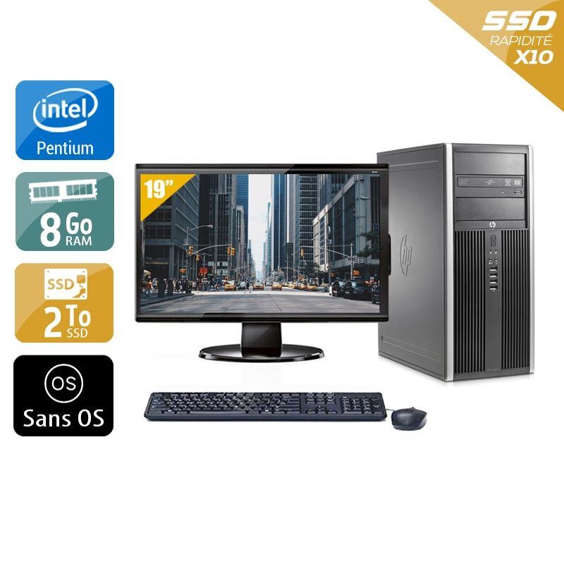 HP Compaq Elite 8200 Tower Pentium G Dual Core avec Écran 19 pouces 8Go RAM 2To SSD Sans OS