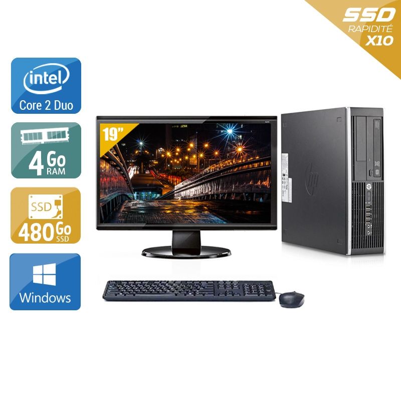 HP Compaq Elite 8200 SFF Core 2 Duo avec Écran 19 pouces 4Go RAM 480Go SSD Windows 10