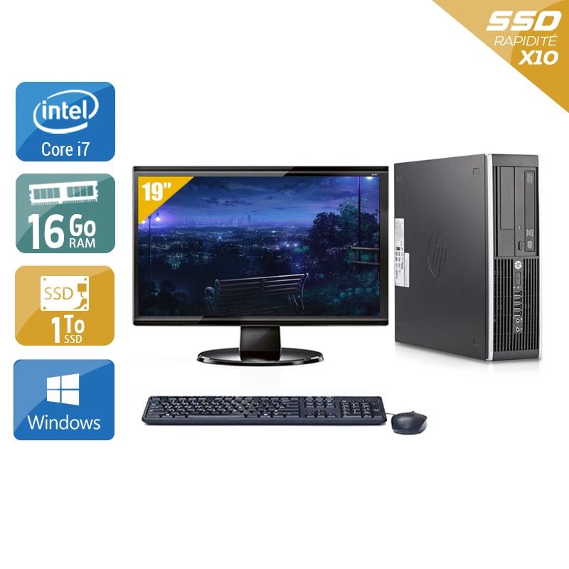HP Compaq Elite 8200 SFF i7 avec Écran 19 pouces 16Go RAM 1To SSD Windows 10
