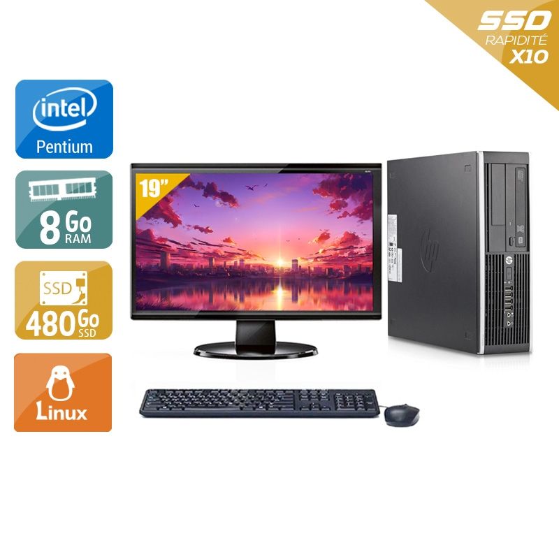 HP Compaq Elite 8200 SFF Pentium G Dual Core avec Écran 19 pouces 8Go RAM 480Go SSD Linux