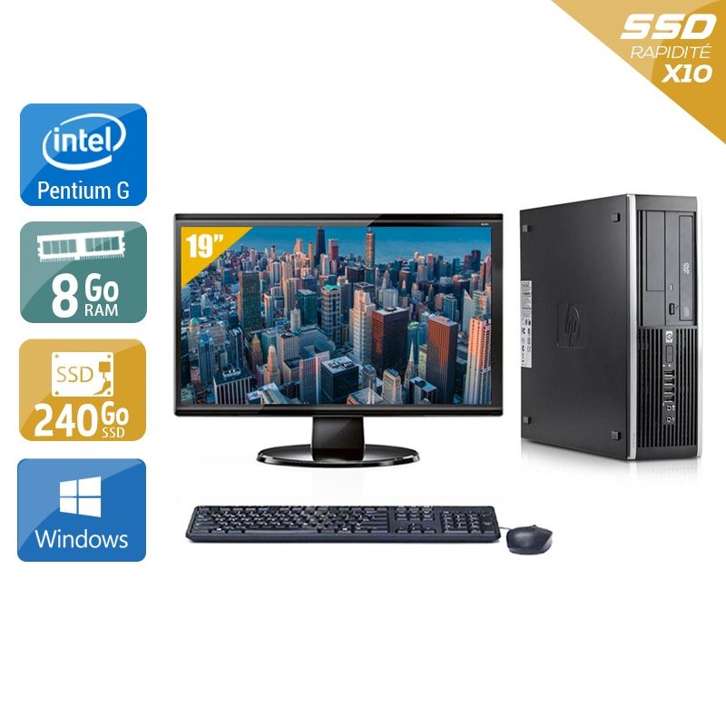 HP Compaq Elite 8100 SFF Pentium G Dual Core avec Écran 19 pouces 8Go RAM 240Go SSD Windows 10