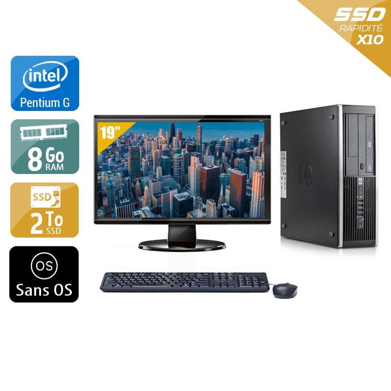 HP Compaq Elite 8100 SFF Pentium G Dual Core avec Écran 19 pouces 8Go RAM 2To SSD Sans OS