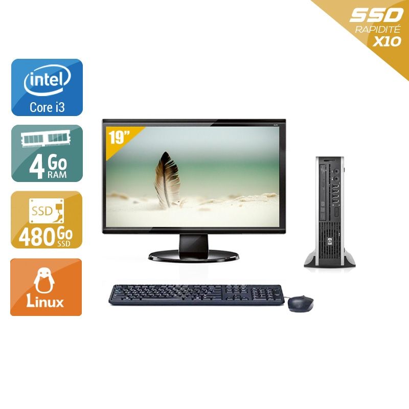 HP Compaq Elite 8200 USDT i3 avec Écran 19 pouces 4Go RAM 480Go SSD Linux