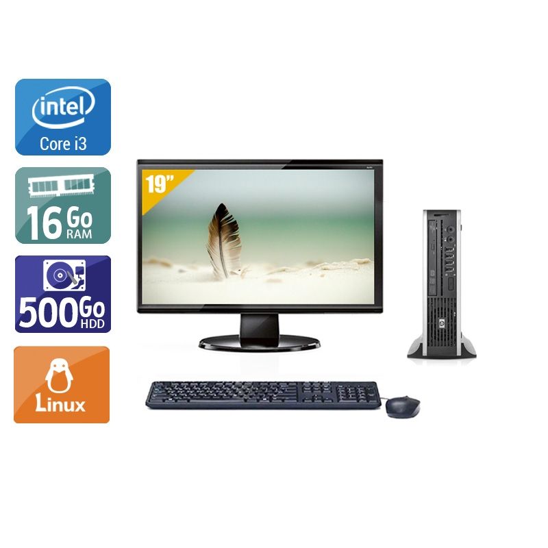 HP Compaq Elite 8200 USDT i3 avec Écran 19 pouces 16Go RAM 500Go HDD Linux