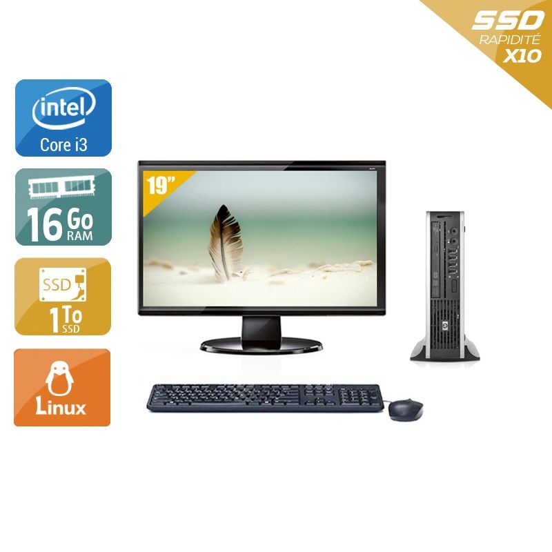 HP Compaq Elite 8200 USDT i3 avec Écran 19 pouces 16Go RAM 2To SSD Linux