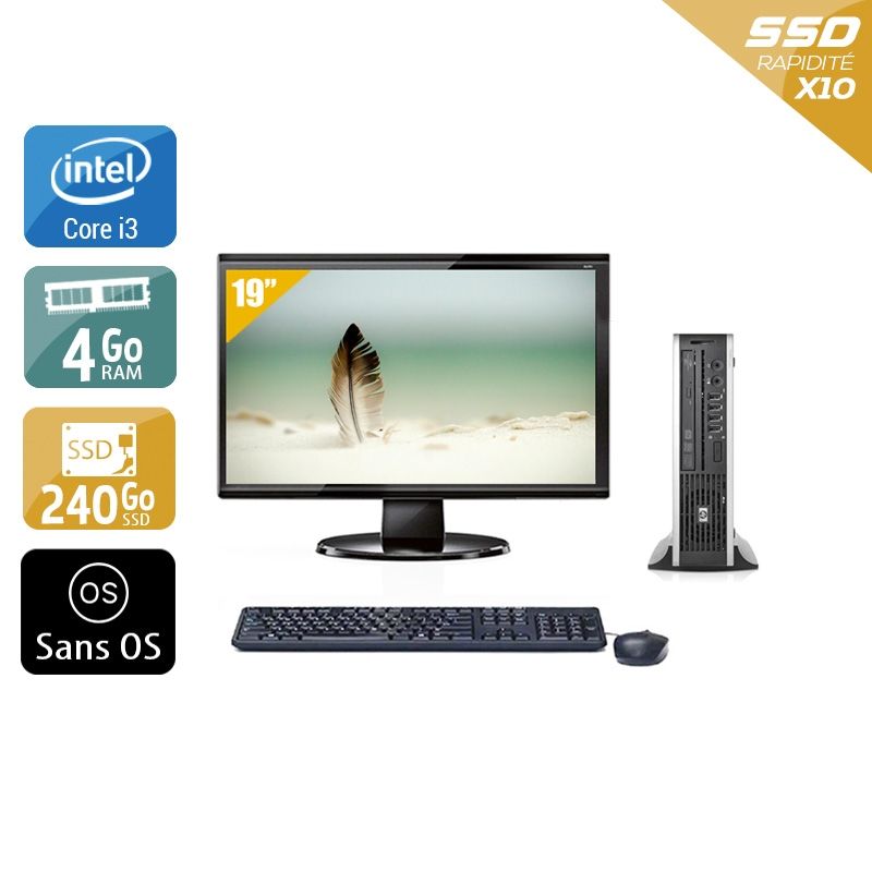 HP Compaq Elite 8200 USDT i3 avec Écran 19 pouces 4Go RAM 240Go SSD Sans OS