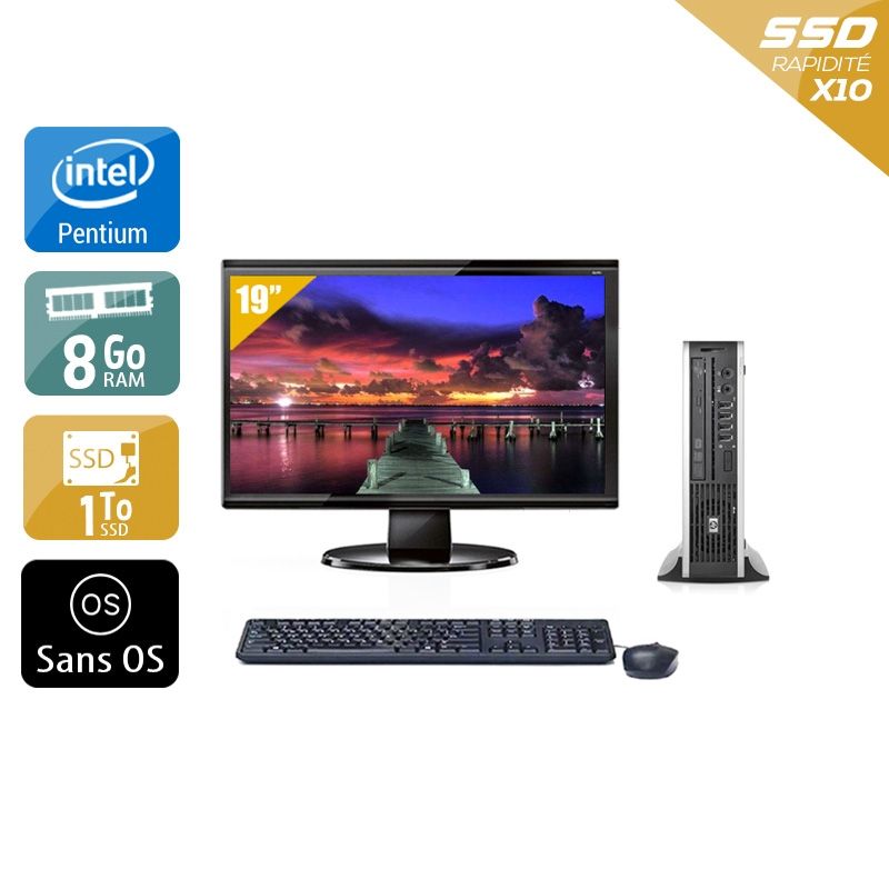 HP Compaq Elite 8200 USDT Pentium G Dual Core avec Écran 19 pouces 8Go RAM 1To SSD Sans OS